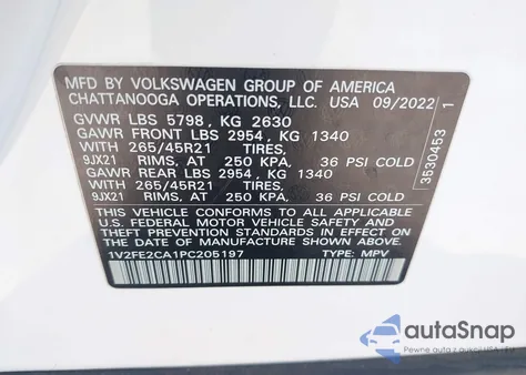 2023 Volkswagen Atlas Cross Sport 3.6L V6 Sel Premium R-Line z USA, uszkodzony, nr VIN 1V2FE2CA1PC205197